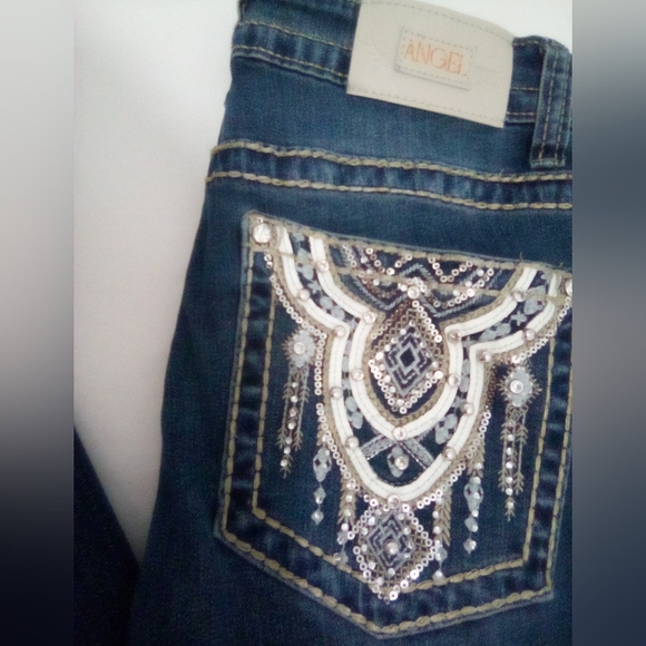Angel Designed In Los Angeles Blue Jeans Silver Embellishments Size 7/28 Y2K - Picture 9 of 12